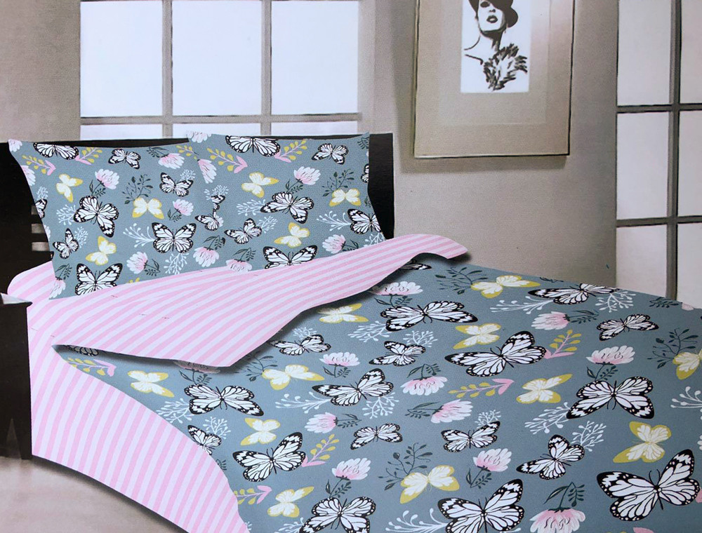 Ткань для постельного белья Бязь "Gold" Lux "Сумасшедшая бабочка" GL1480 (A+B) - (50м+50м)