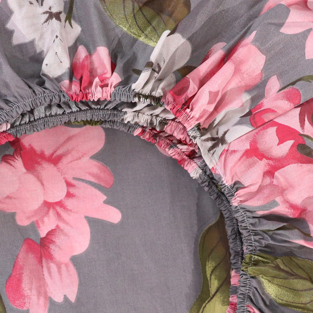 Простирадло на резинці (90*200*25) сіре з квітковим принтом №6612092