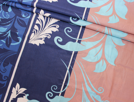 Ткань для постельного белья Бязь "Gold" Lux "Абстрактный принт (завитки, полоска, синий)" GL687