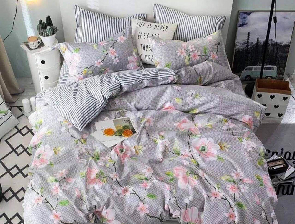 Сімейний набір постільної білизни із Бязі "Gold" з простирадлом на резинці №147537AB Черешенька™