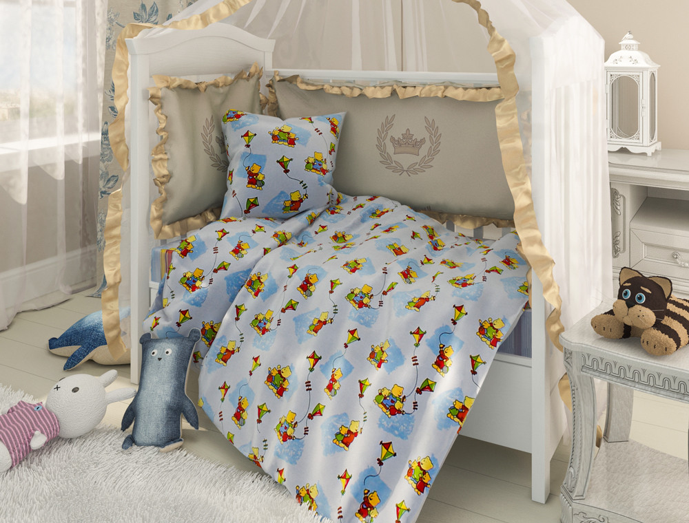 Тканина для постільної білизни Бязь "Gold" Lux дитяча "Сім'я Тедді" GLB194