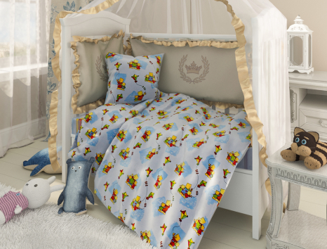 Тканина для постільної білизни Бязь "Gold" Lux дитяча "Сім'я Тедді" GLB194