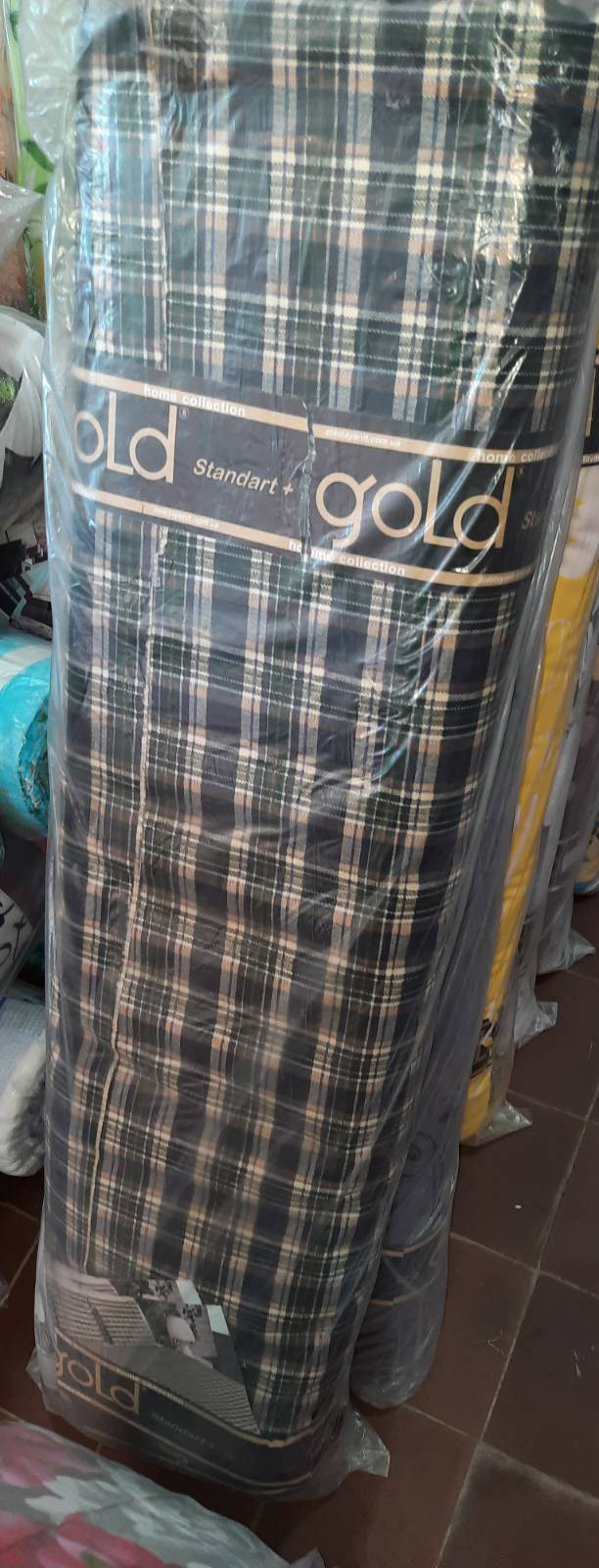 Ткань для постельного белья Бязь "Gold" Lux "Клетка (средний, зелёный)" GL1619.