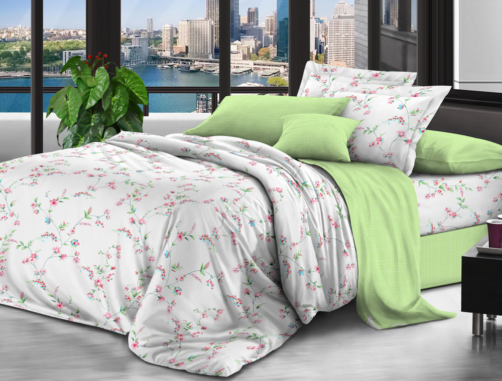 Полуторний набір постільної білизни 150*220 із Сатину №453AB Черешенка™