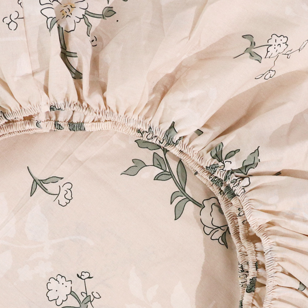 Простирадло на резинці (160*200*25) бежеве з квітковим принтом №668309