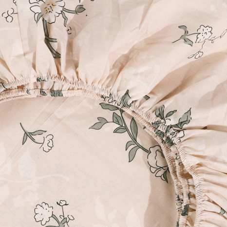 Простирадло на резинці (160*200*25) бежеве з квітковим принтом №668309