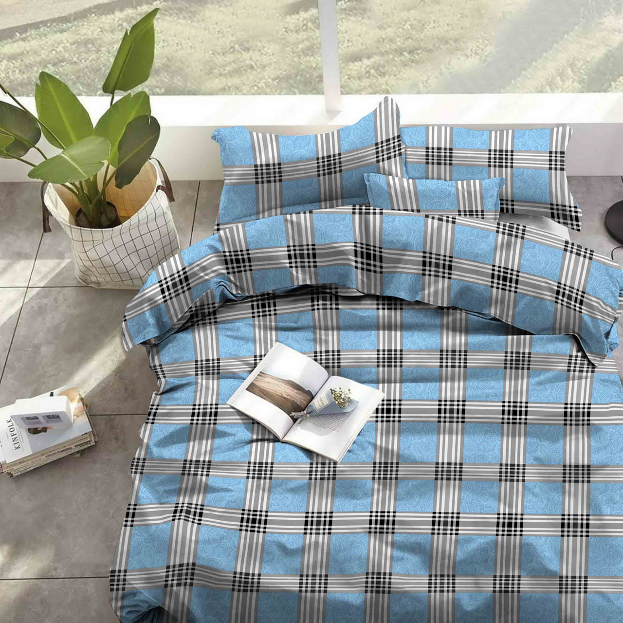 Ткань для постельного белья Бязь "Gold" "Большая и маленькая клетка" GLL13173blue