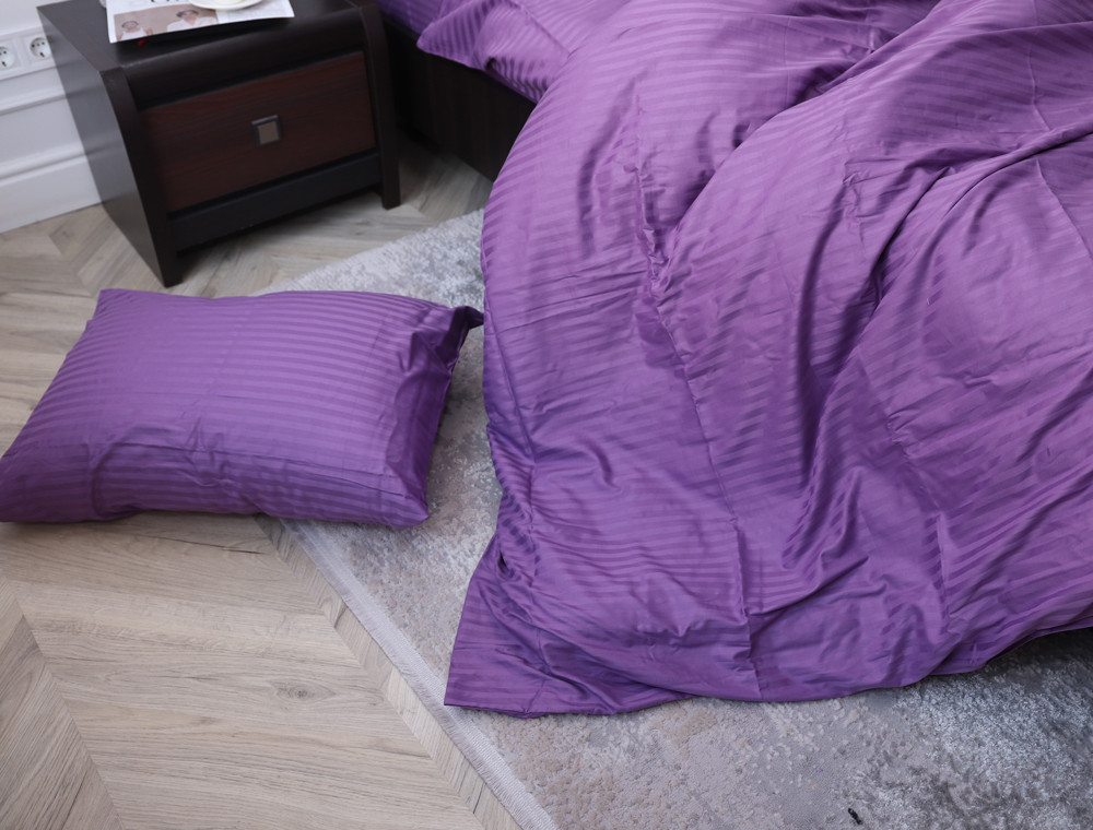 Полуторний набір постільної білизни 150*220 зі Страйп Сатину №18-3218 Черешенка™