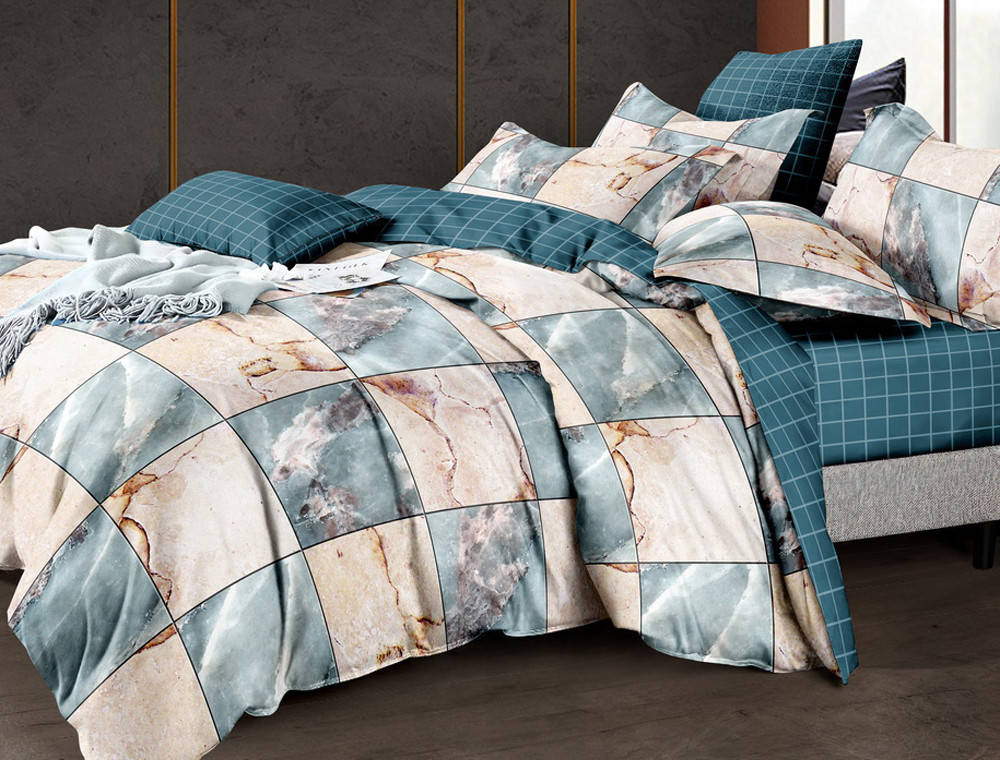 Полуторний набір постільної білизни 150*220 із Сатину №166AB Черешенка™