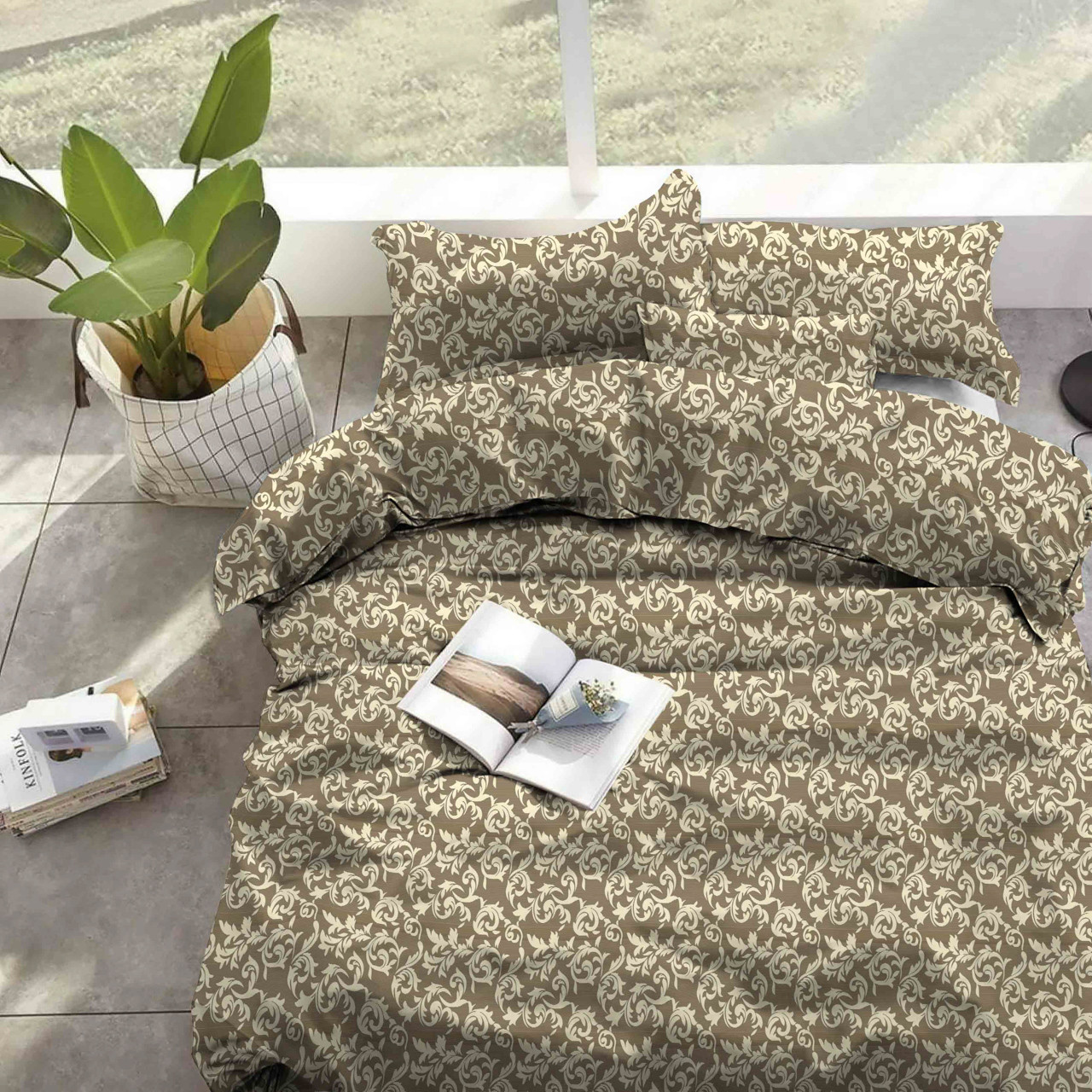 Тканина для постільної білизни Бязь "Gold" "Незвичайний абстрактний принт" GLL13164brown