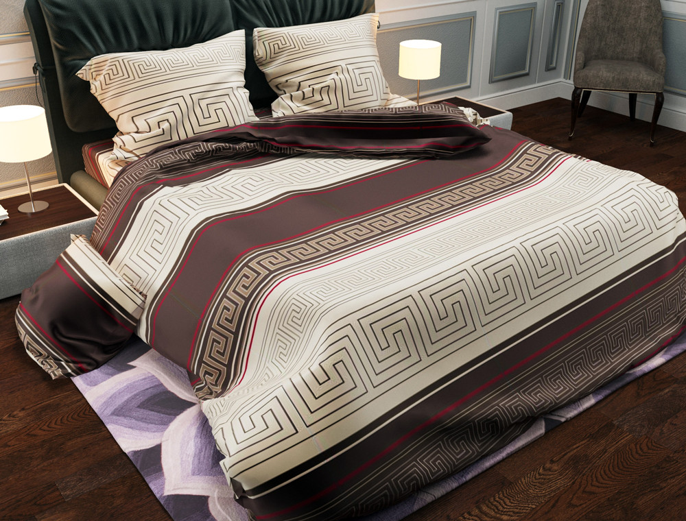 Тканина для постільної білизни Бязь "Gold" Lux "Грецький принт (коричневий)" GL1013