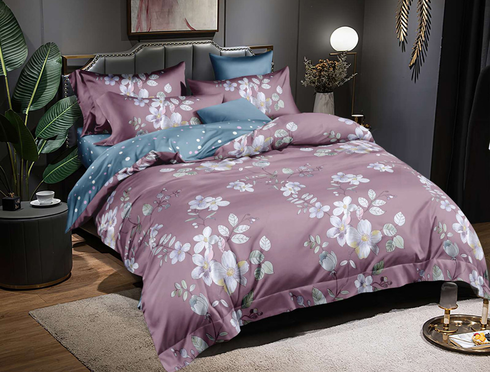 Полуторний набір постільної білизни 150*220 із Сатину №3404AB Черешенка™