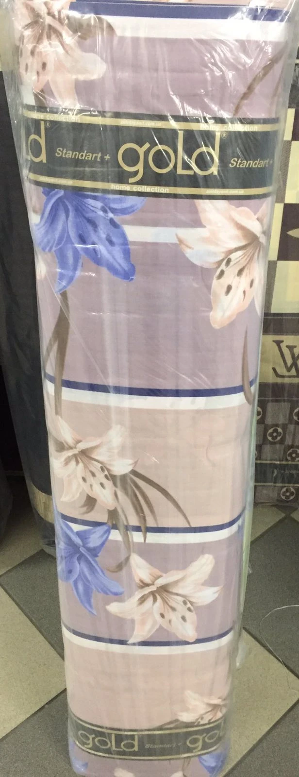 Тканина для постільної білизни Бязь "Gold" Lux "Квітковий принт (рожевий, смужка)" GL460