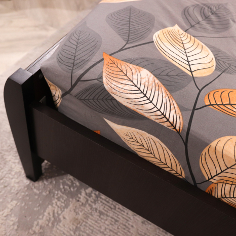 Простирадло на резинці (140*200*25) сіре з рослинним принтом №668207