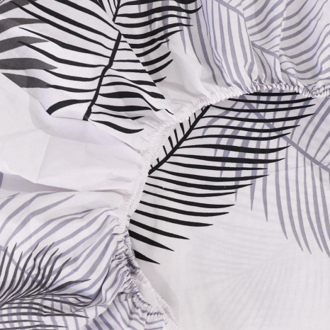 Простынь на резинке (160*200*25) белая с растительным принтом №662603