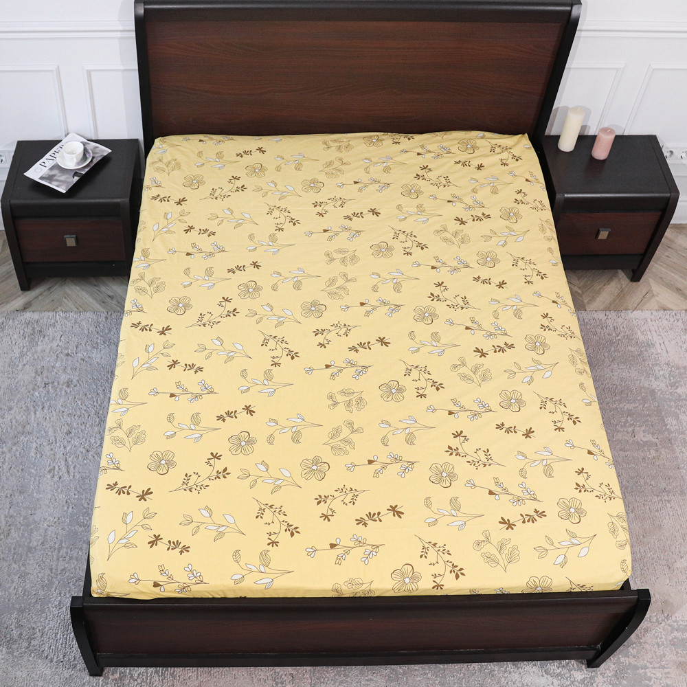 Простирадло на резинці (160*200*25) жовте з квітковим принтом №665340