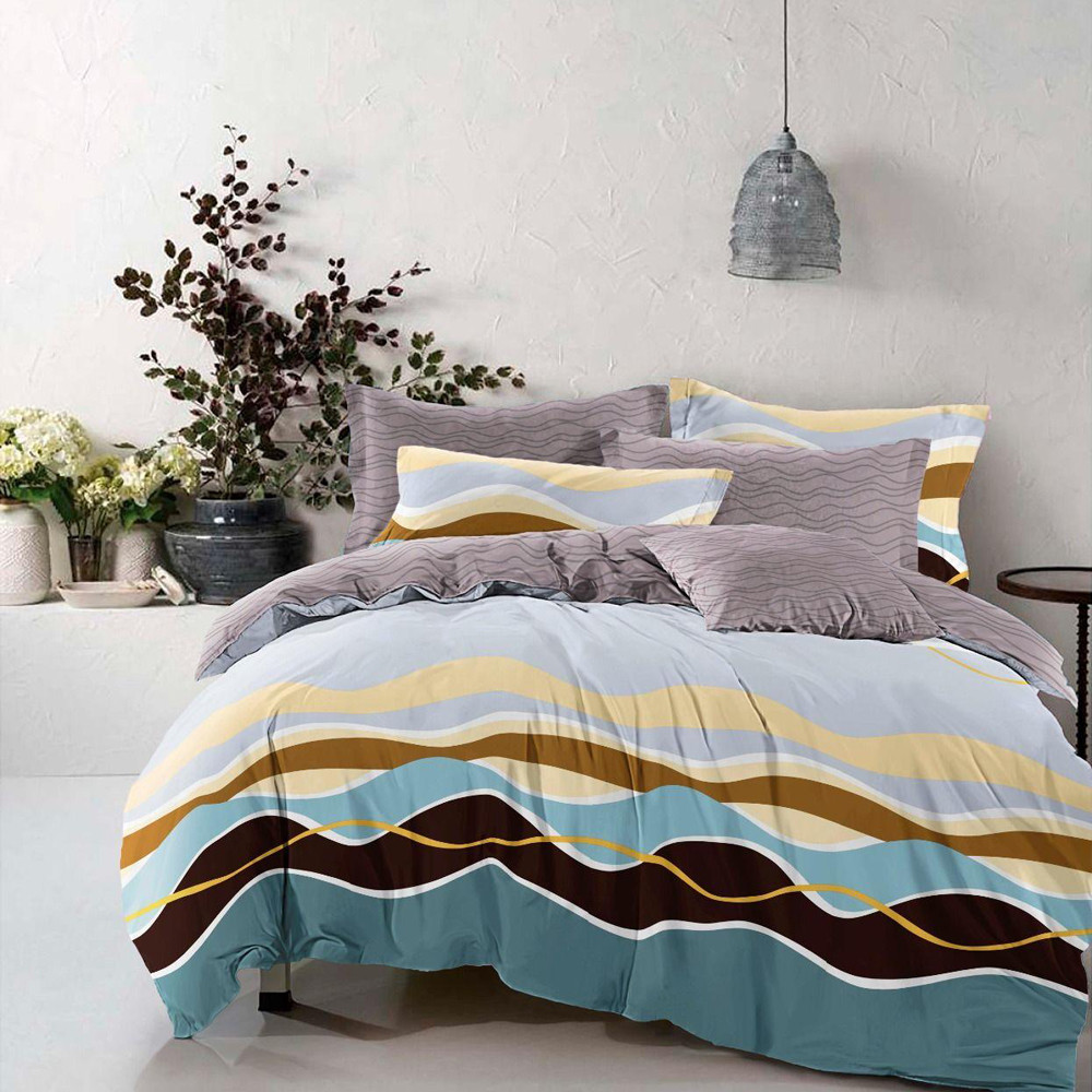 Ткань для постельного белья Бязь "Gold" Lux "Волны (бирюзовый)" GL1638 (A+B) - (50м+50м)