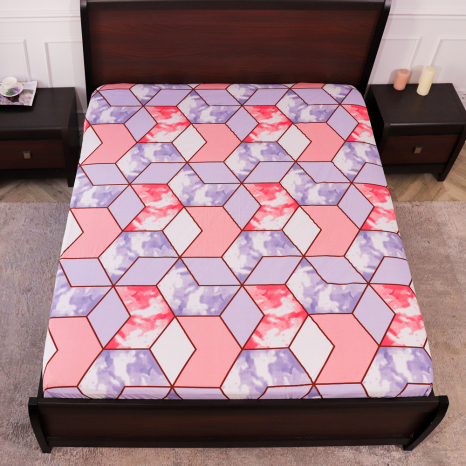 Простирадло на резинці (140*200*25) рожеве з геометричним принтом №667852