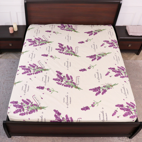 Простынь на резинке (160*200*25) молочное с цветочным принтом №660912