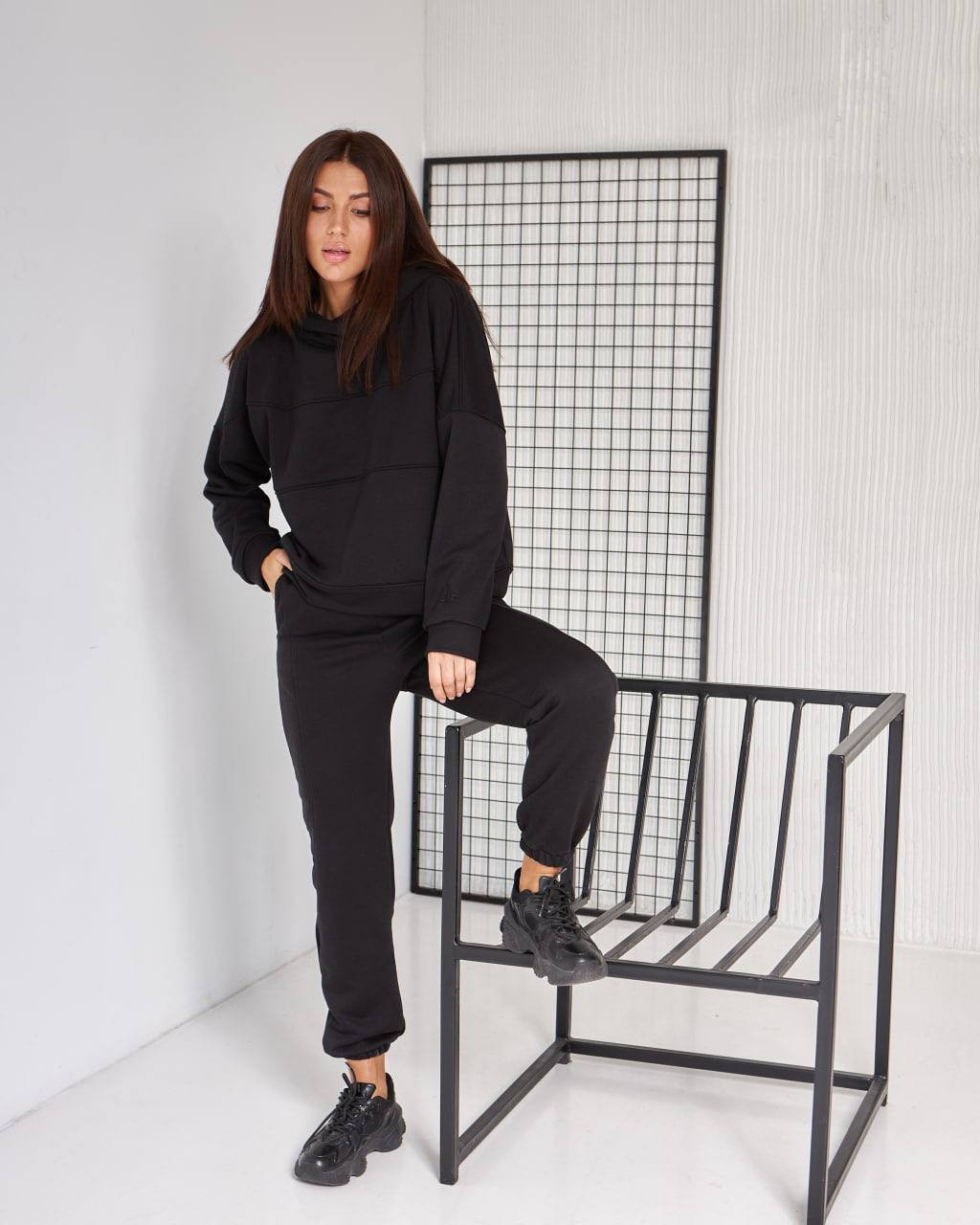Жіночий спортивний костюм з капюшоном (Розмір S) чорний №20222160