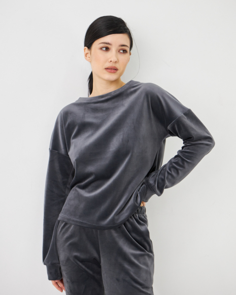 Жіночий велюровий костюм (Розмір M) графітовий №20222150