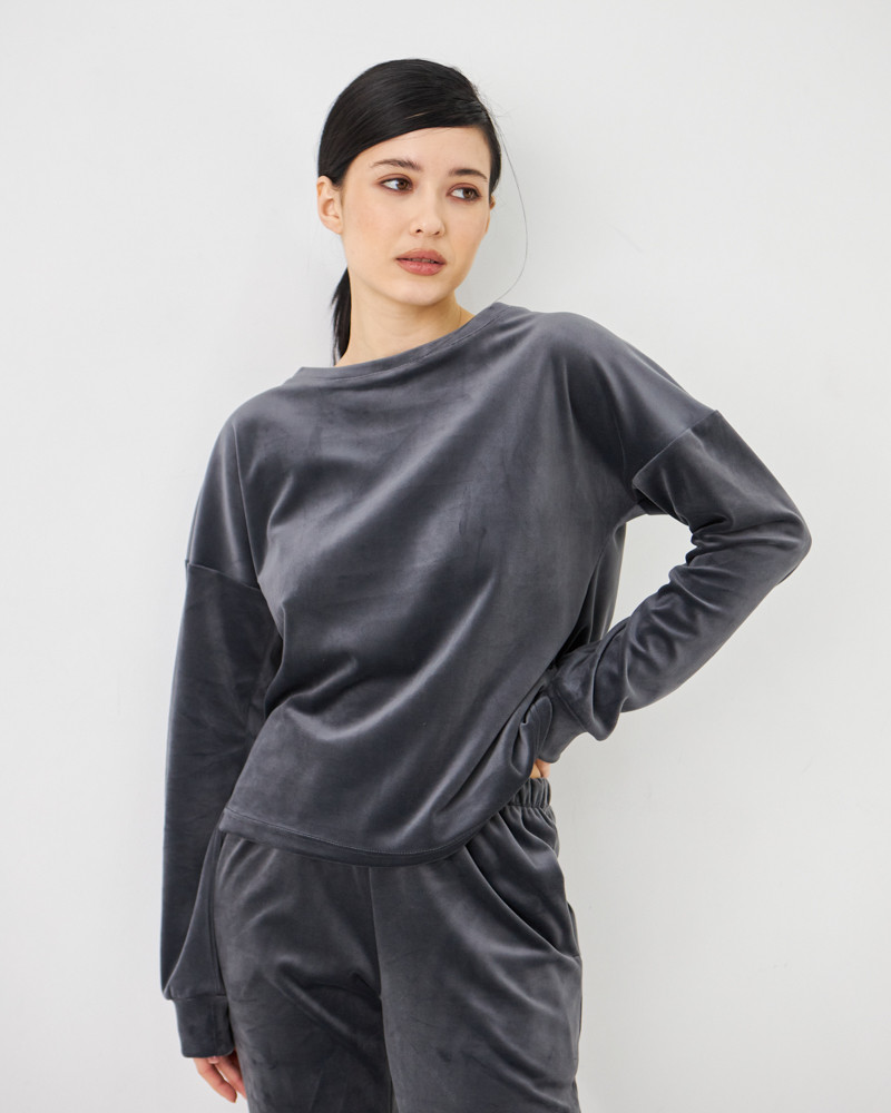 Жіночий велюровий костюм (Розмір M) графітовий №20222150