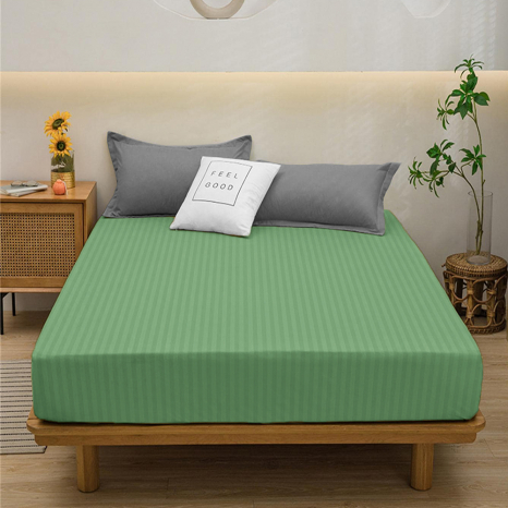 Простирадло на резинці (180*200*25) зелена смужка №10052