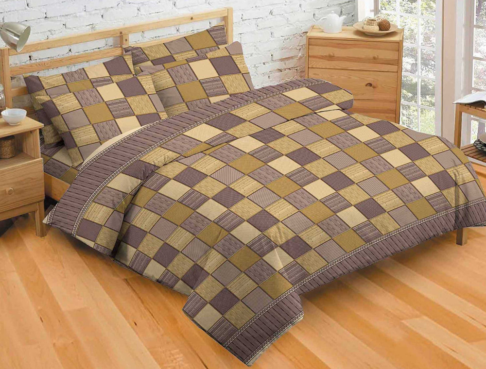 Тканина для постільної білизни Бязь "Gold" "Кавова клітина" GLL13151brown