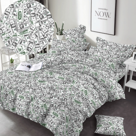 Тканина для постільної білизни Бязь "Gold" "Гроші і долари" GLL13153green