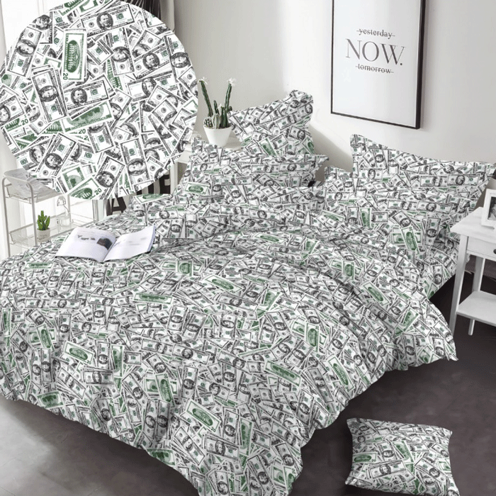 Тканина для постільної білизни Бязь "Gold" "Гроші і долари" GLL13153green