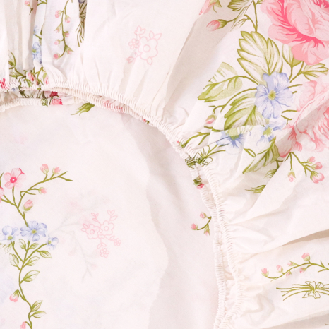 Простирадло на резинці (90*200*25) біле з квітковим принтом №665095