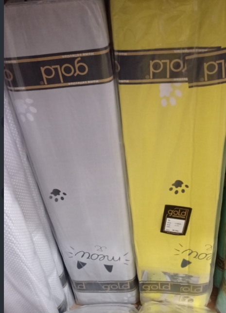 Тканина для постільної білизни Бязь "Gold" Lux "М'яу (текстовий, жовтий)" дитяча GLB149 (A+B) - (50м+50м)