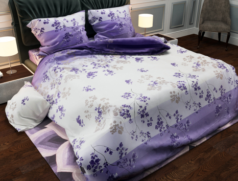 Ткань для постельного белья Бязь "Gold" Lux "Цветочный принт (веточка, фиолетовый)" GL389