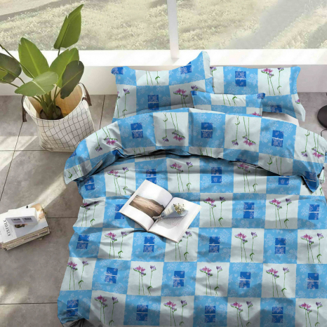 Тканина для постільної білизни Бязь "Gold" "Квіткова клітина" GLL8929blue