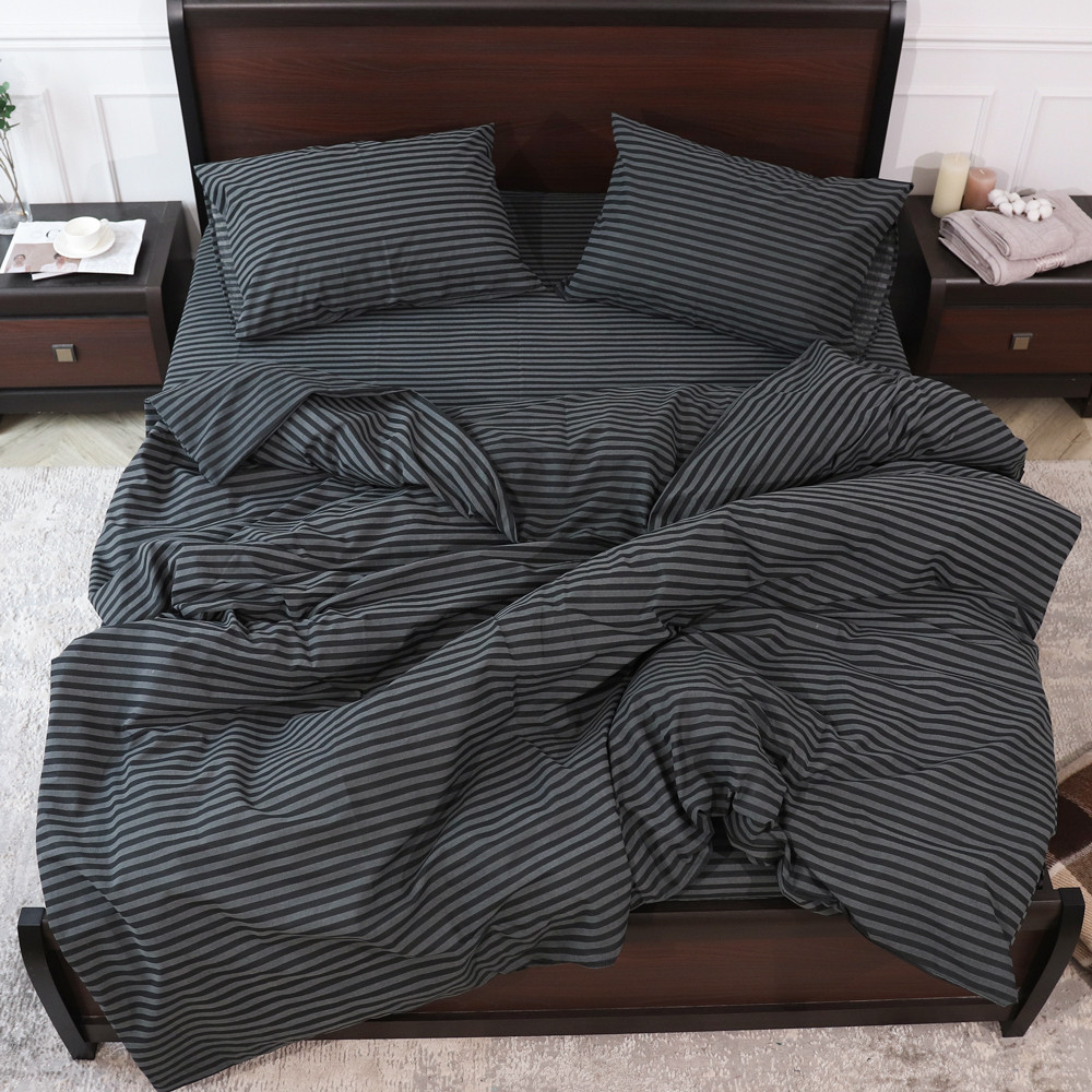 Семейный набор хлопкового постельного белья в полоску из Бязи "Gold" №156611 Черешенка™