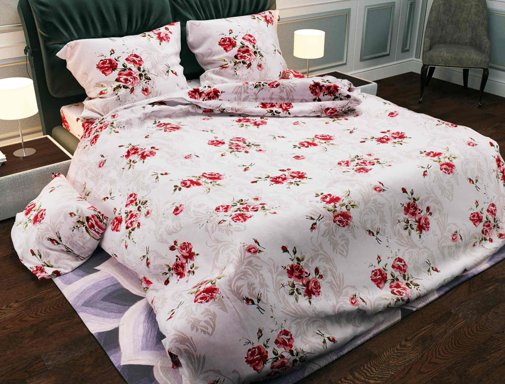 Тканина для постільної білизни Бязь "Gold" Lux "Дрібні троянди (молочний)" GL280