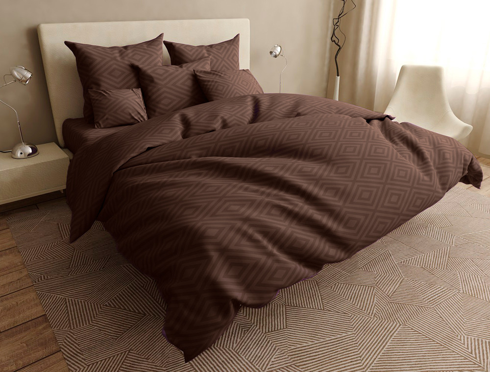 Тканина для постільної білизни Бязь "Gold" Lux з ромбами GL128brown (50м)