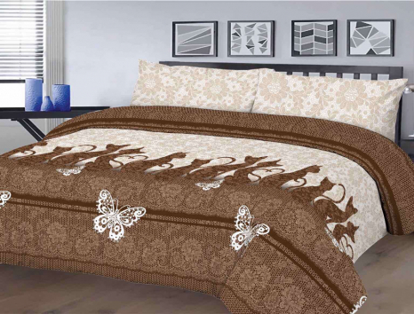 Тканина для постільної білизни Бязь "Gold" Lux "Мереживні котики (коричневий)" GL4169