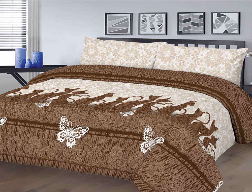 Тканина для постільної білизни Бязь "Gold" Lux "Мереживні котики (коричневий)" GL4169