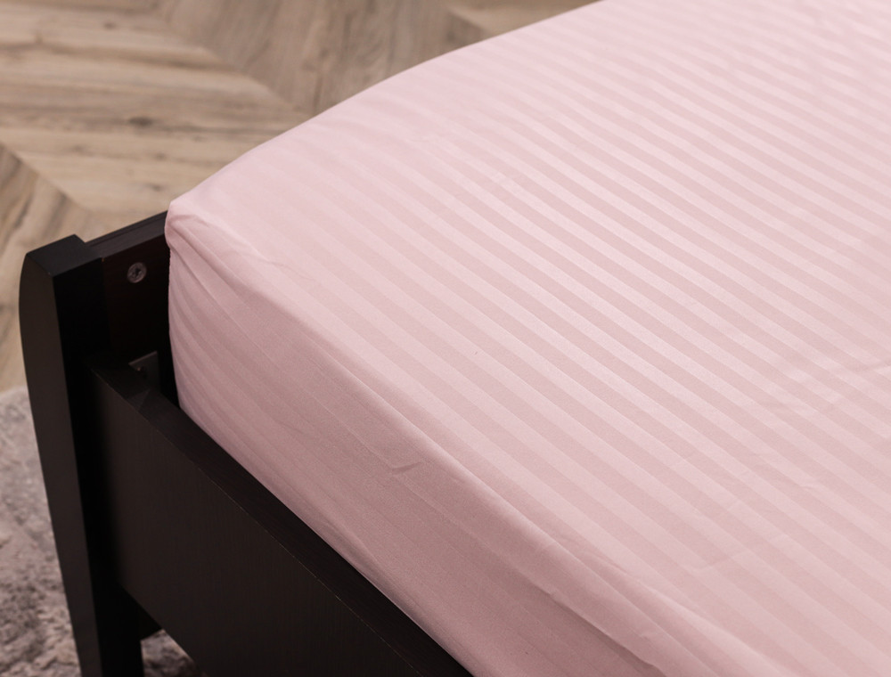 Простынь на резинке (160*200*25) нежно розовая полоска №2222