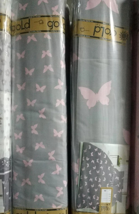 Ткань для постельного белья Бязь "Gold" Lux "Бабочки (розовый,серый, мелкий)" GL1252 (A+B) - (50м+50м).