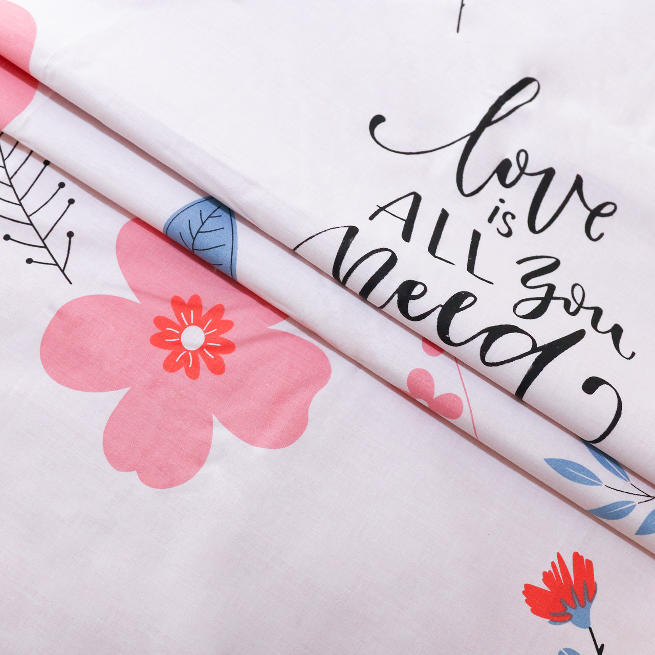 Ткань для постельного белья Бязь "Gold" Lux "Цветочный принт (розовый, белый)" GL1206 (A+B) - (50м+50м).