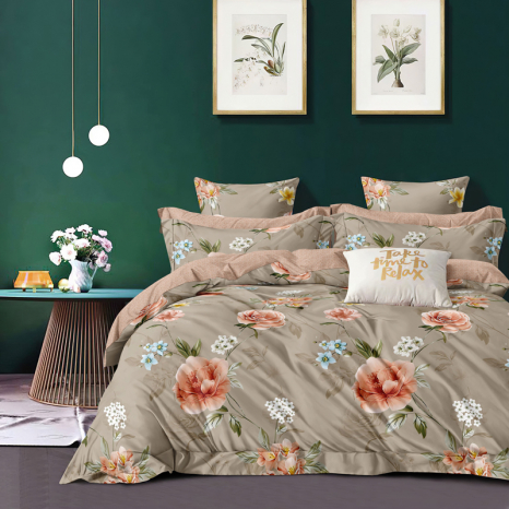 Полуторний набір постільної білизни 150*220 із Сатину №44273AB Черешенка™