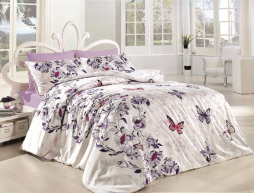 Полуторний набір постільної білизни 160*220 із Ранфорсу Kelebek Lila First Choice™