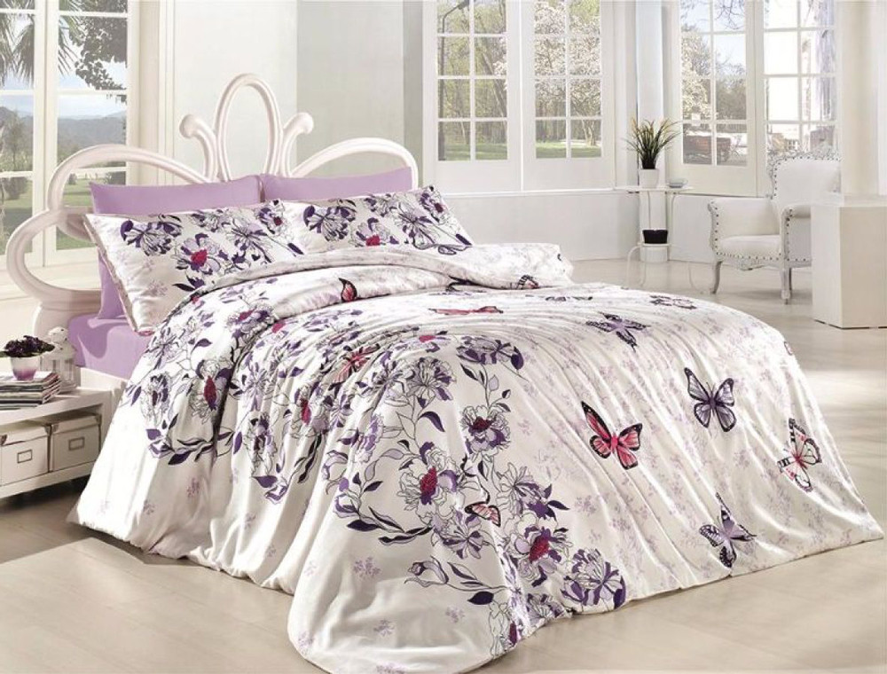 Полуторний набір постільної білизни 160*220 із Ранфорсу Kelebek Lila First Choice™