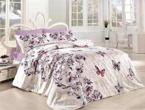 Полуторний набір постільної білизни 160*220 із Ранфорсу Kelebek Lila First Choice™