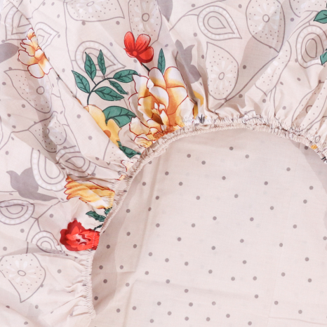 Простынь на резинке (90*200*25) бежевая с цветочным принтом №663116