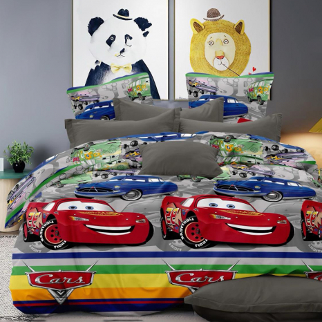 Ткань для постельного белья Бязь "Gold" детская "Быстрая гонка" GLB1750grey