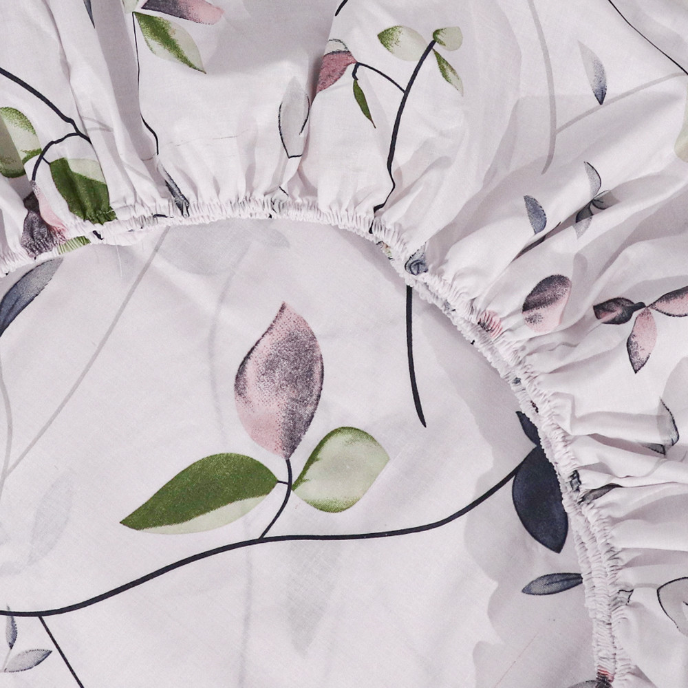 Простынь на резинке (90*200*25) белая с растительным принтом №668378