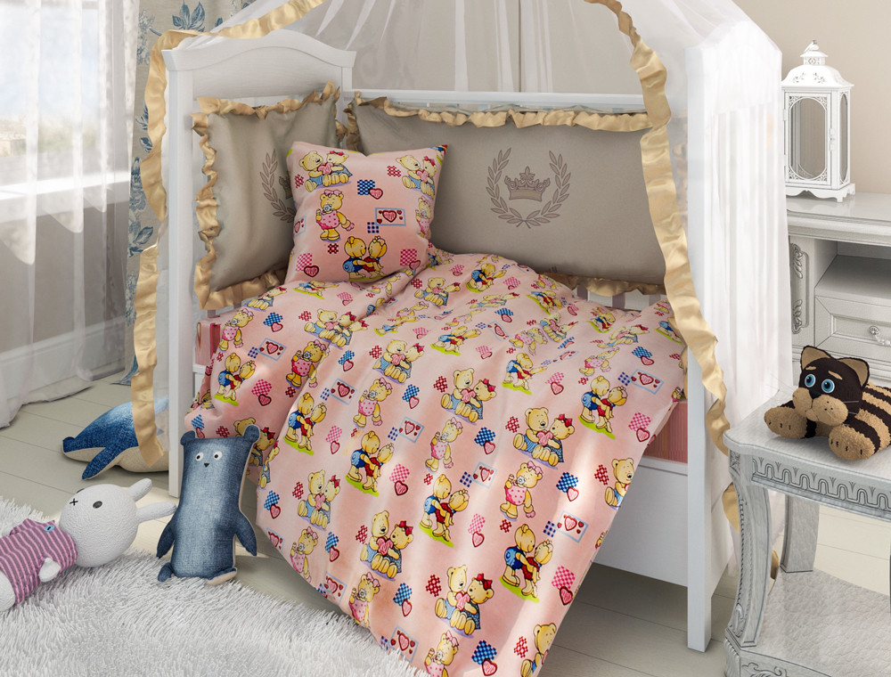 Ткань для постельного белья Бязь "Gold" Lux детская "Любовь Тедди " GLB193